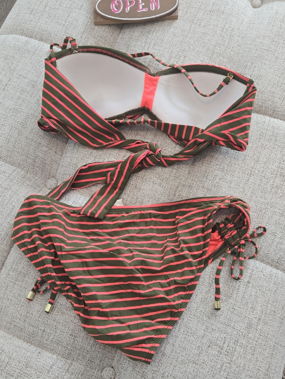 Cremieux Olive & Coral Striped Bikini Set - Picture 6 of 10